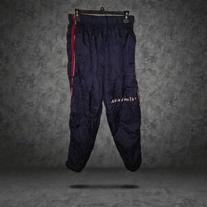 Vintage Akademiks track pants size XL navy nylon red gold side stripes "Akademik